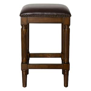 27 in. Brown Backless Wood Counter Height Bar Chair with Upholstery Seat