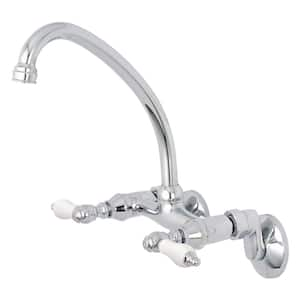 Adjustable Center Porcelain 2-Handle Wall-Mount Standard Kitchen Faucet in Chrome