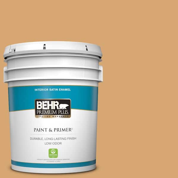 BEHR PREMIUM PLUS 5 gal. #M250-4 Cake Spice Satin Enamel Low Odor Interior Paint & Primer