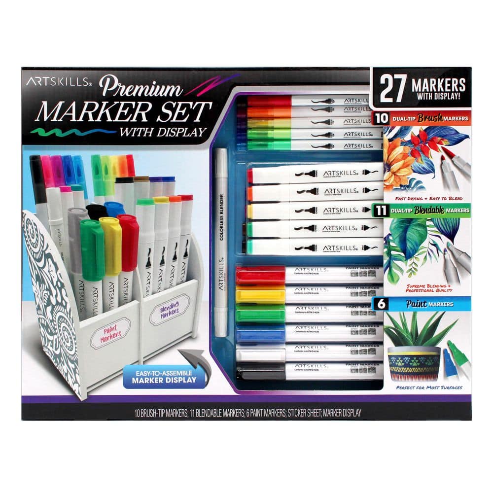 ArtSkills Marker Set with Desk Organizer Caddy-Alcohol Markers, Acrylic Paint Markers, Brush Tip Markers