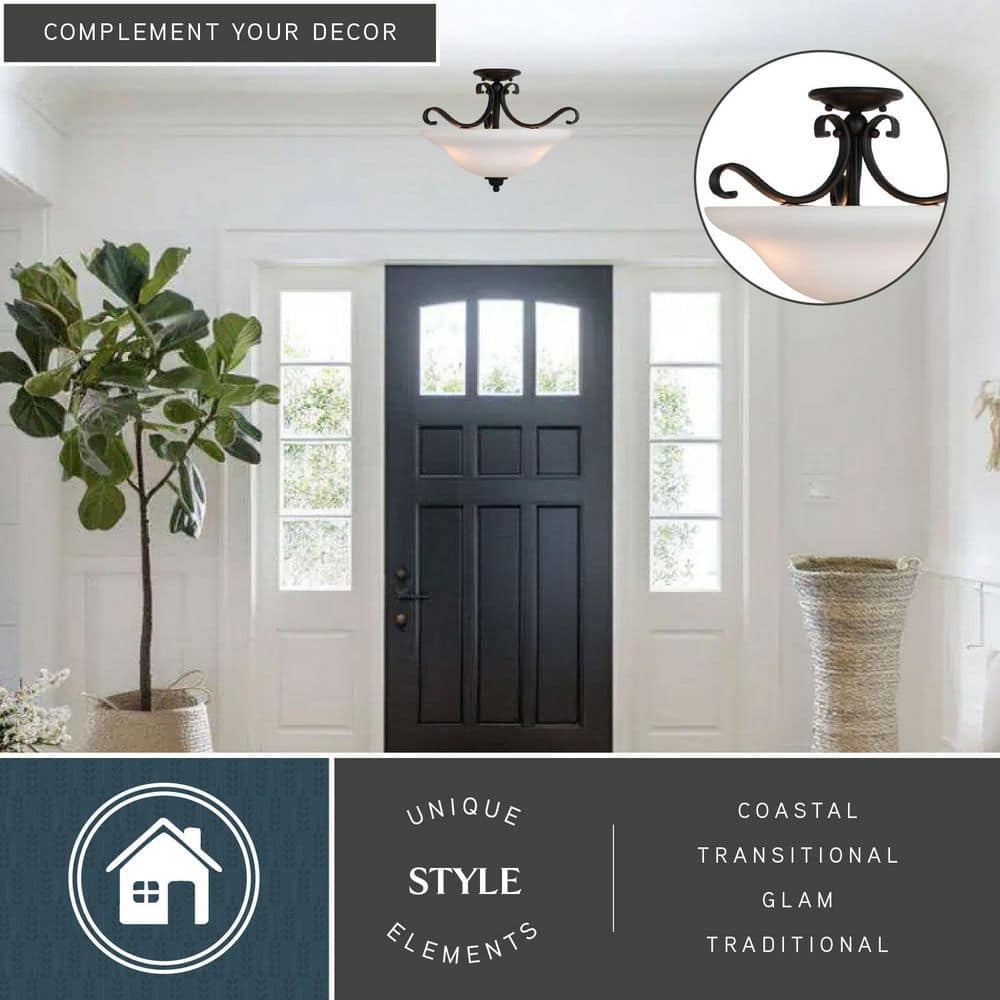 Monrovia 17" Bronze Semi-Flush Mount Ceiling Light with White Glass