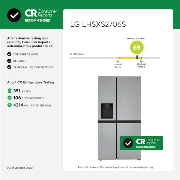 LG 27 cu. ft. Side by Side Smart Refrigerator w/ Craft Ice