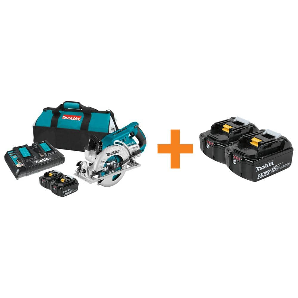 Makita 18V X2 LXT Lithium-Ion (36V) Brushless Cordless Rear Handle 7-1/4  in. Circular Saw w/BONUS 5.0Ah Battery Pack XSR01PTBL1850B2 The Home  Depot