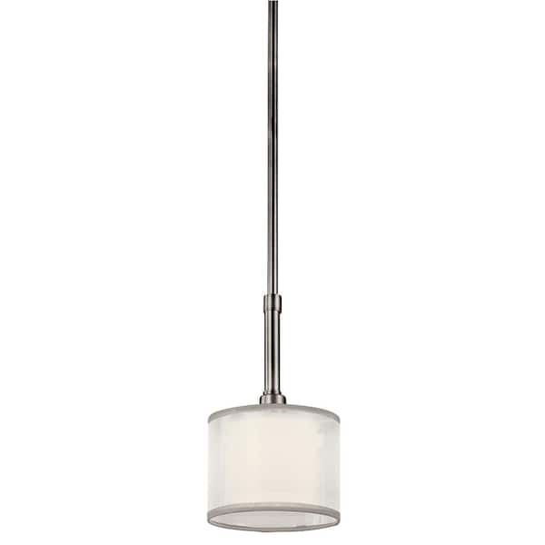 KICHLER Lacey 1-Light Antique Pewter Transitional Shaded Kitchen Mini Pendant Hanging Light with Organza Shade