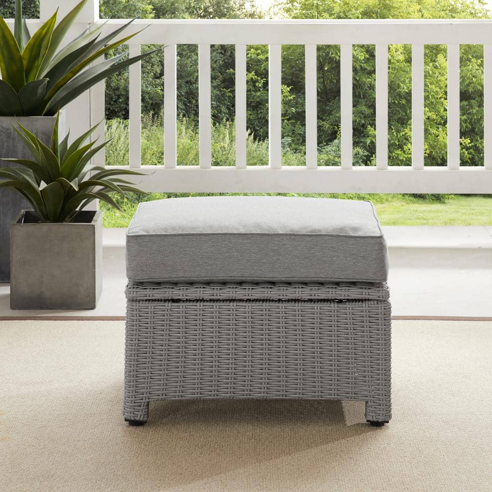 Bradenton Versatile Gray Wicker Outdoor Ottoman with Sunbrella Cushion