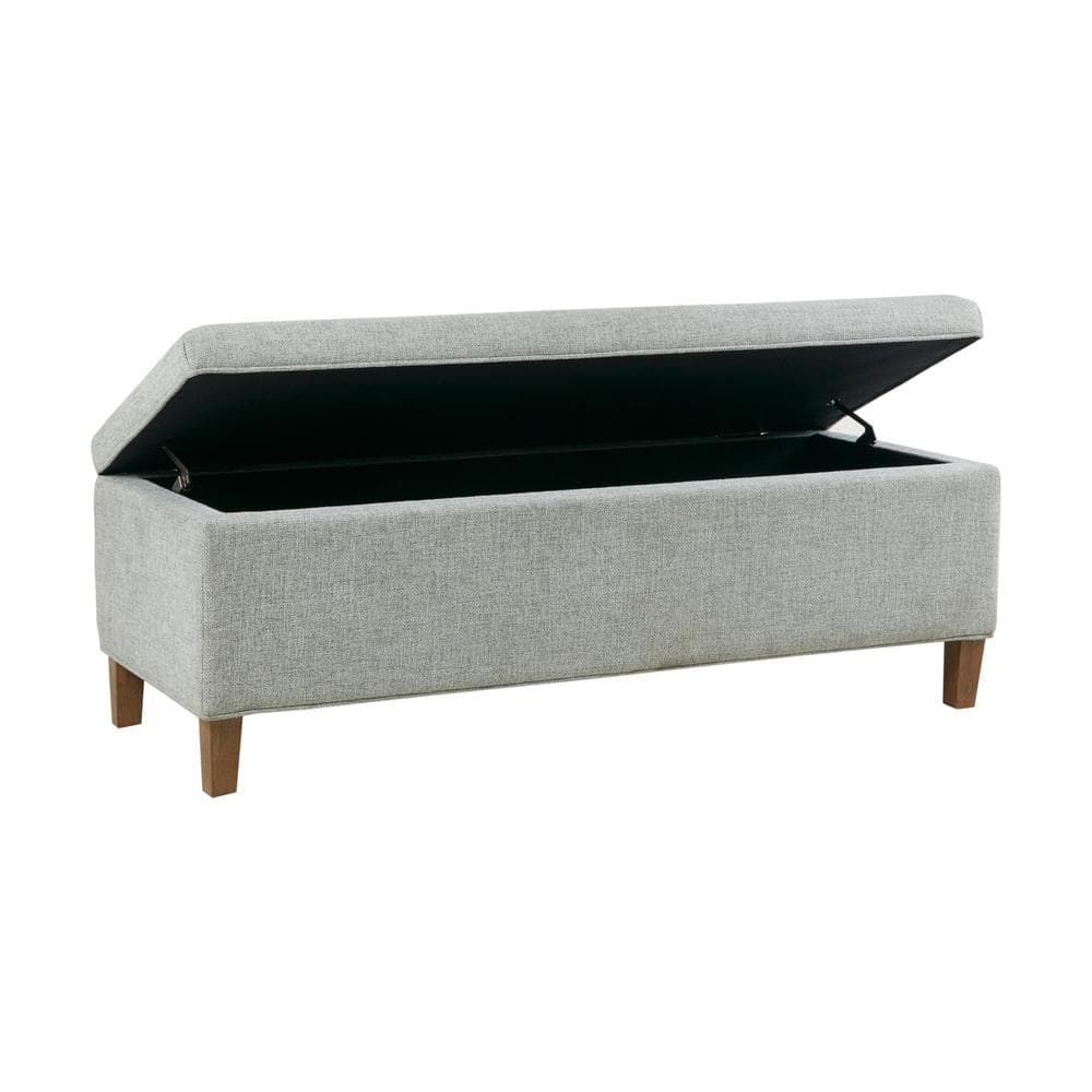 Soft Blue 48" Upholstered Storage Bench with Wood Legs