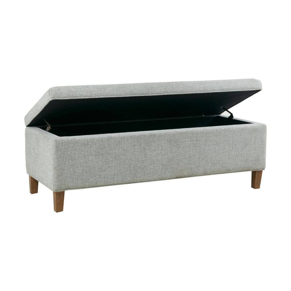 Soft Blue 48" Upholstered Storage Bench with Wood Legs