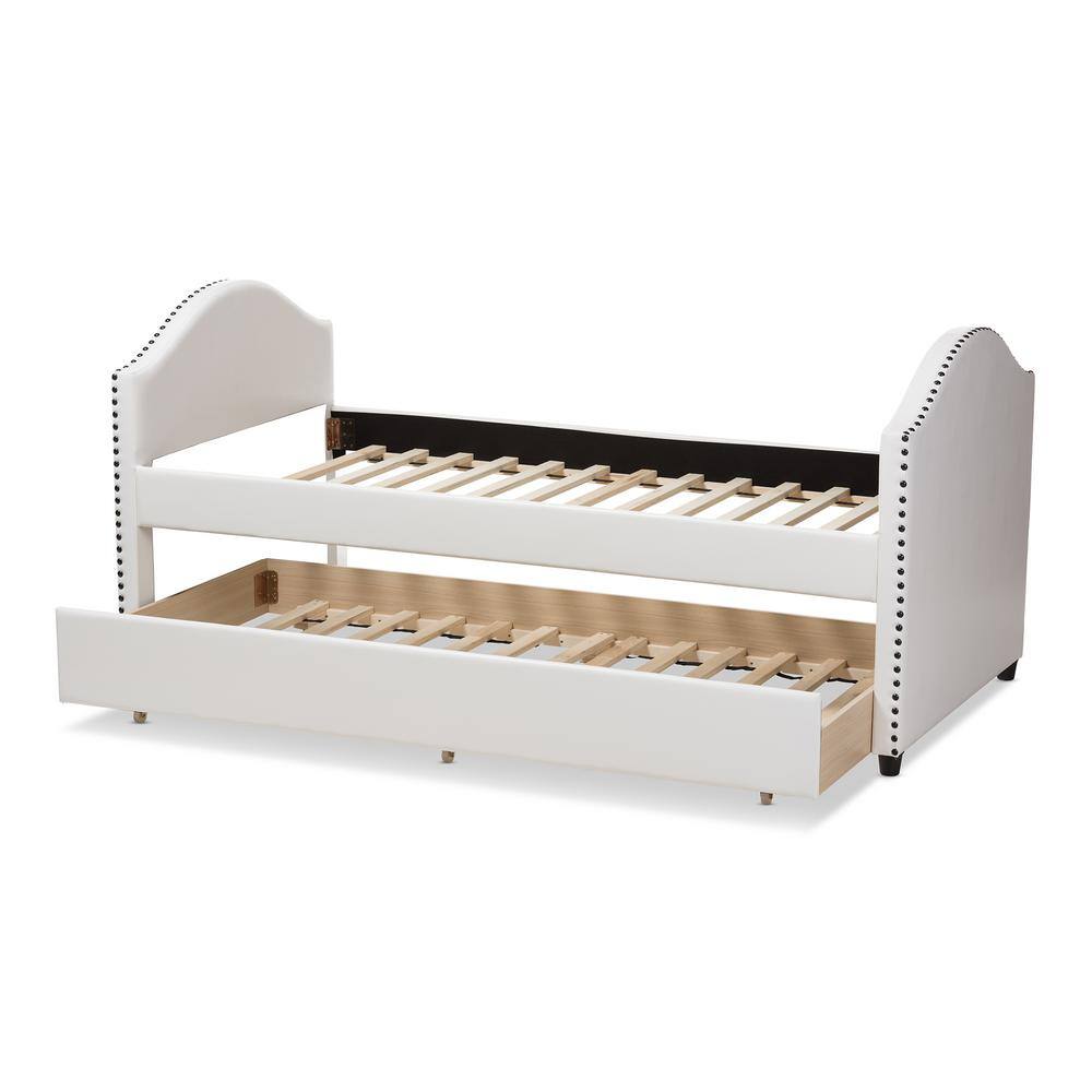 White Twin Faux Leather Upholstered Daybed with Trundle
