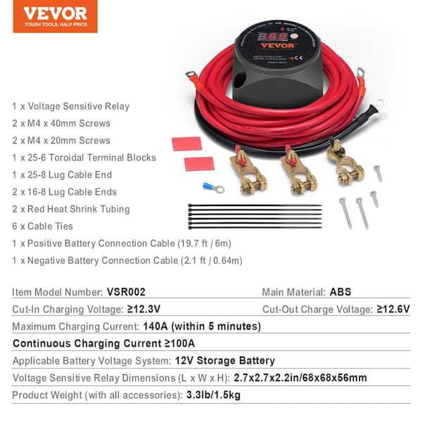 VEVOR Dubbele batterij-scheidingsrelais, 12 V, 140 A, handmatige en automatische modus, spanningsgevoelig VSR-relais met LCD-scherm, voor ATV, UTV, camper, caravan, vrachtwagen, boot, jacht VEVOR Dubbele batterij-scheidingsrelais, 12 V, 140 A, handmatige en automatische modus, spanningsgevoelig VSR-relais met LCD-scherm, voor ATV, UTV, camper, caravan, vrachtwagen, boot, jacht