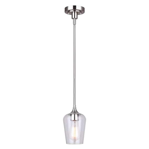 CANARM Conall 1-Light Brushed Nickel Pendant Light with Clear Glass Shade