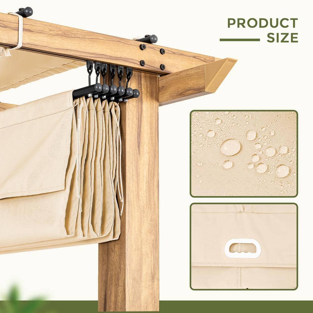 12 ft x 12 ft Beige Aluminum Pergola with Retractable Canopy