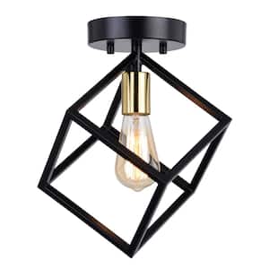 Deering 10. 25 in. W Matte Black and Gold Satin Brass LED Compatible Contemporary Flush Mount Ceiling Light Fixture