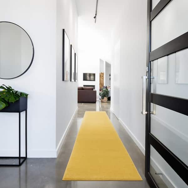 Essentials 2 ft. x 12 ft. Yellow Solid ContemporaryIndoor/Outdoor Patio Kitchen Runner Area Rug