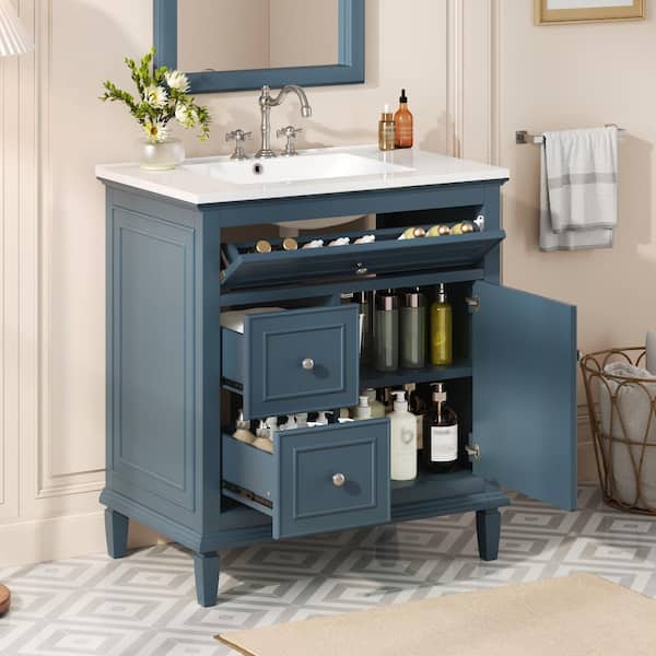 Flynama 30″ Blue Gray Bathroom Vanity with Sink, Flip Drawer, 2 Drawers ...