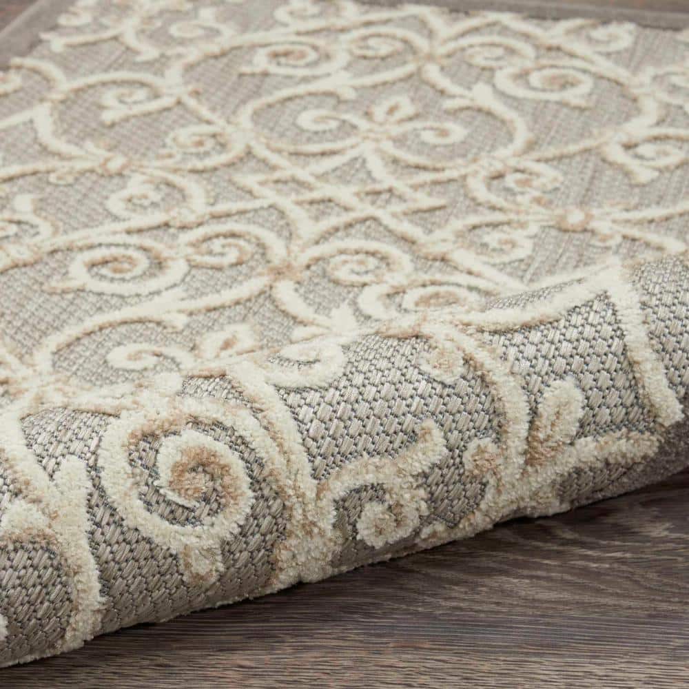 Natural Gray Flat Woven Floral Rectangular Area Rug