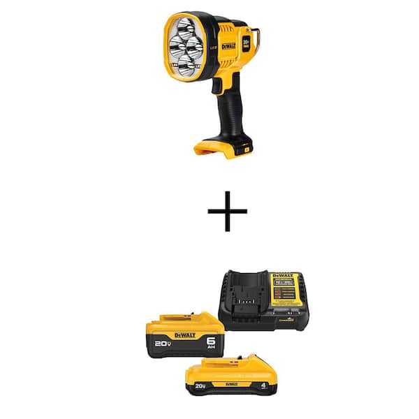 20V Max Lithium-Ion Cordless LED Jobsite Spotlight with 20V Max XR Premium 6.0 Ah and 4.0 Ah Batteries, Charger and Bag