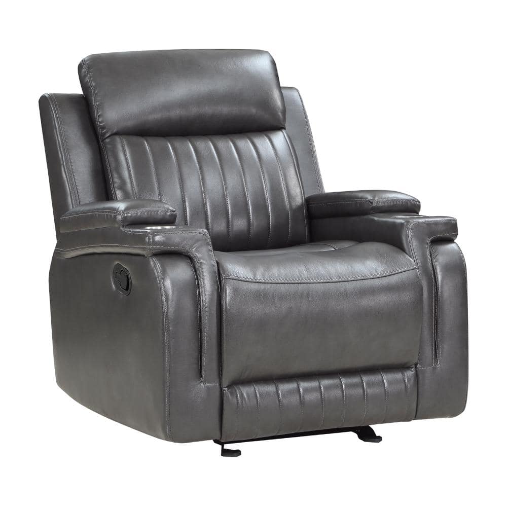 Wise Dark Gray Faux Leather Manual Glider Recliner