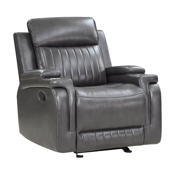 Wise Dark Gray Faux Leather Manual Glider Recliner
