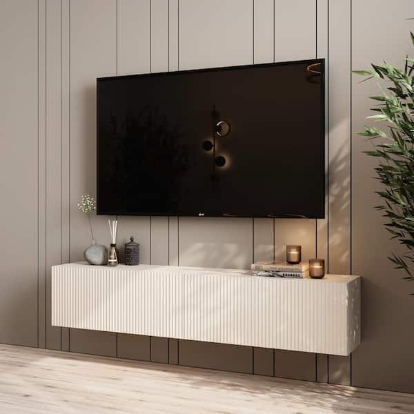 LIVING SKOG Camelia 59 in. Beige Floating TV Stand Fits TV's up to 65 in. with Wall Mount feature