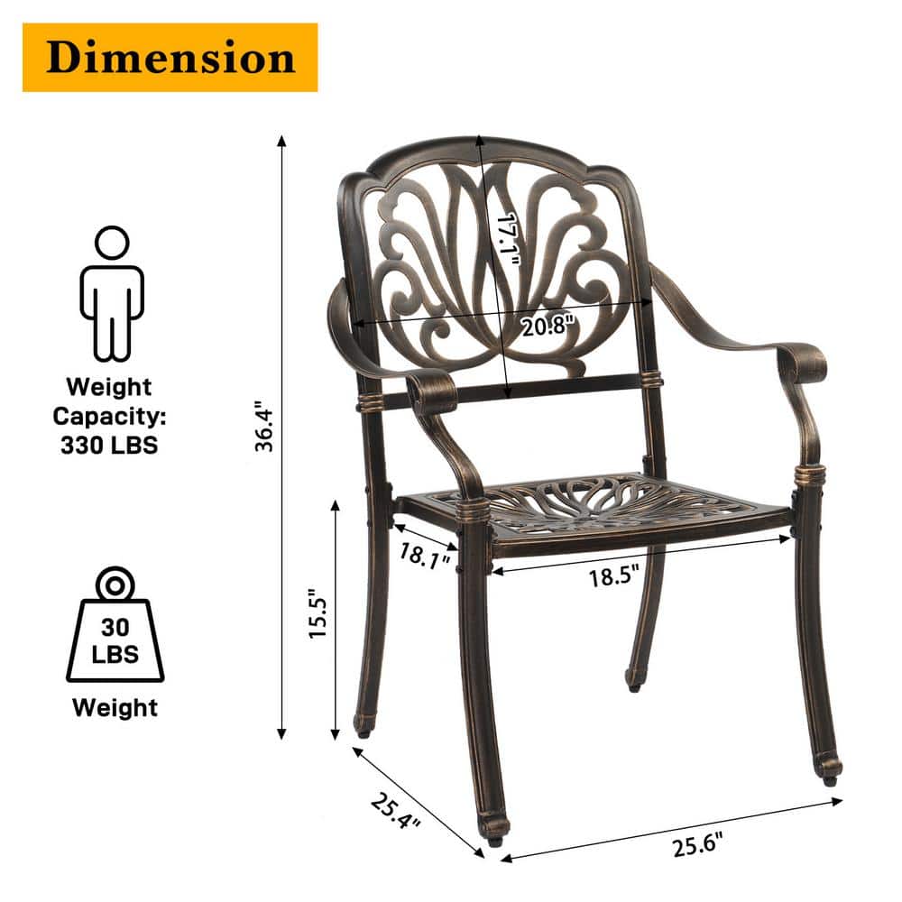 Antique Bronze Cast Aluminum Outdoor Dining Armchairs, Set of 2