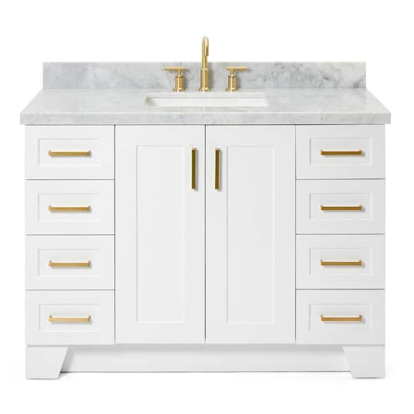 ARIEL Taylor 49 in. W x 22 in. D x 36 in. H Bath Vanity in White with Carrara White Marble Top