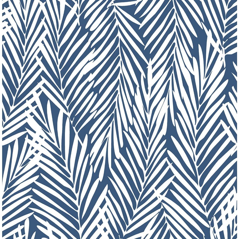 Coastal Blue Palm Leaf Peel and Stick Vinyl Wallpaper Roll