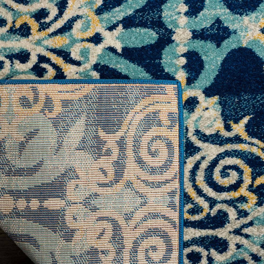 Royal and Light Blue Synthetic 3' x 5' Damask Area Rug