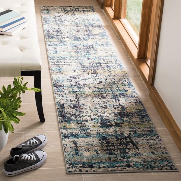 Madison Cream/Blue 2 ft. x 8 ft. Geometric Runner Rug