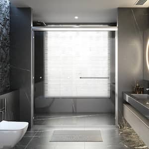 60 in. W x 70 in. H Semi-Frameless Double Sliding Shower Door in Chrome with 1/4 in. Thick Tempered Clear Glass