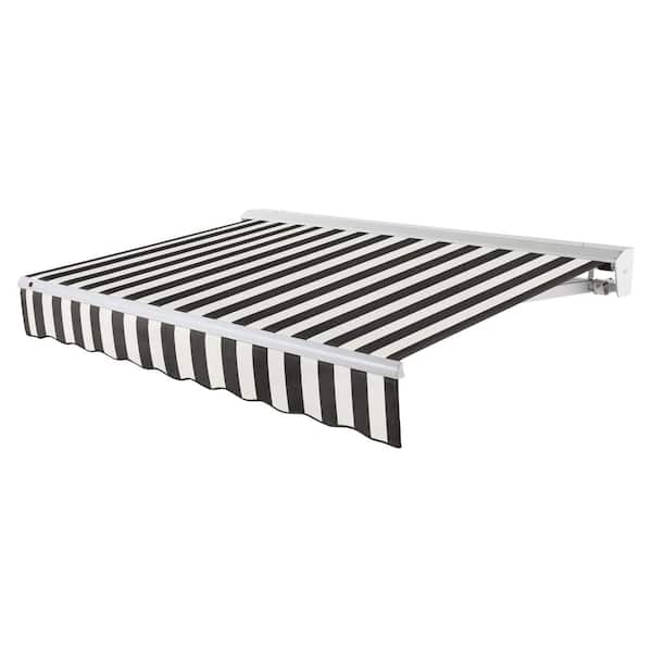 12 ft. Destin Left Motorized Retractable Awning 144 in. W x 10.38 in. H x 120 in. D Acrylic Fabric in Black/White Stripe