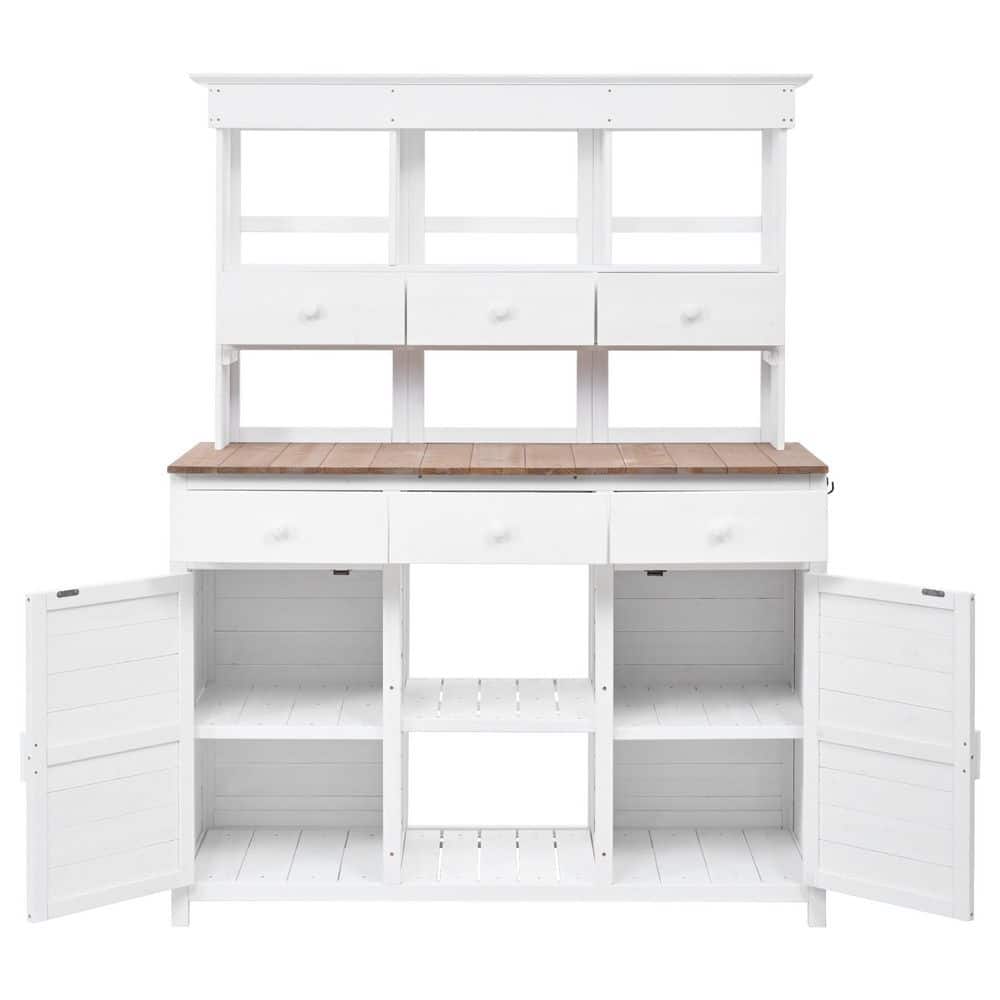 White Garden Potting Bench Table with 3 Shelves and 6 Drawers