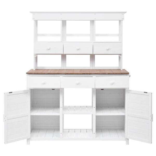 Unbranded White Garden Potting Bench Table with 3 Shelves and 6 Drawers