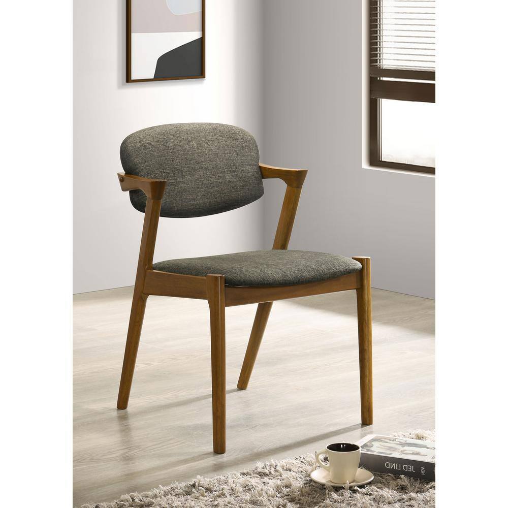 Modern Gray Upholstered Parsons Side Chair with Dark Walnut Legs
