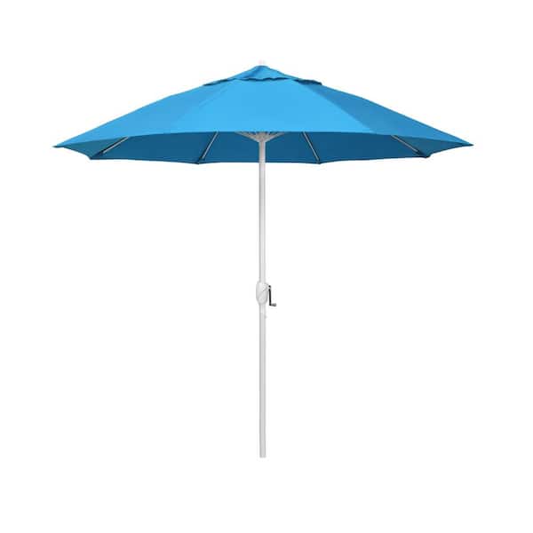California Umbrella 7.5 ft. Matted White Aluminum Market Patio Umbrella Fiberglass Ribs and Auto Tilt in Canvas Cyan Sunbrella