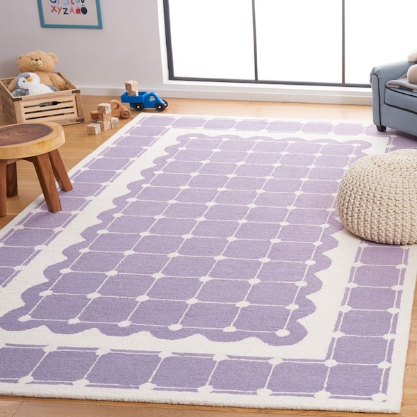 Kids 4 ft. x 6 ft. Purple/Ivory Geometric Border Area Rug