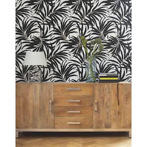 Black Bali Leaves Peel and Stick Wallpaper 45 sq ft