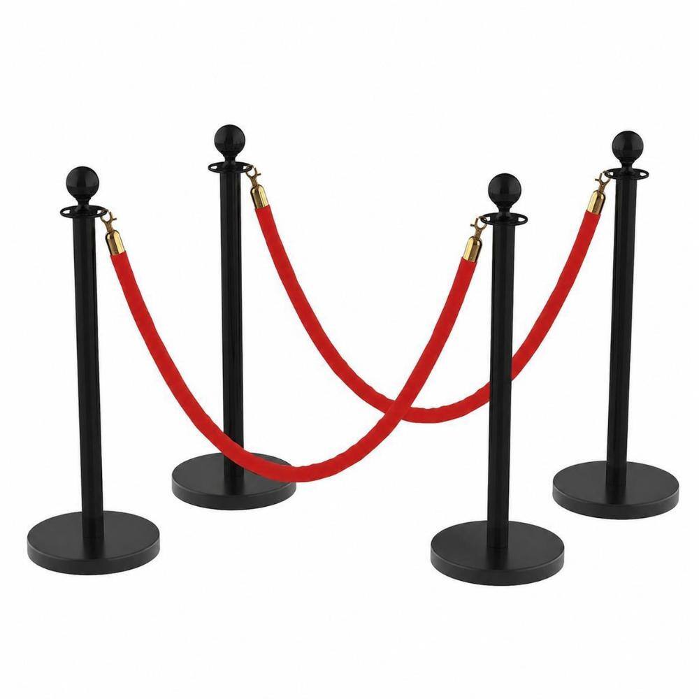 4Pcs Stainless Steel Stanchions and Velvet Ropes,Complete Crowd Control Barriers Set with 2 Red Velvet Ropes