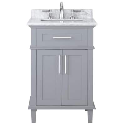 Sonoma 24 in. W x 20.25 in. D Vanity in Pebble Grey with Carrara Marble Top with White Sinks