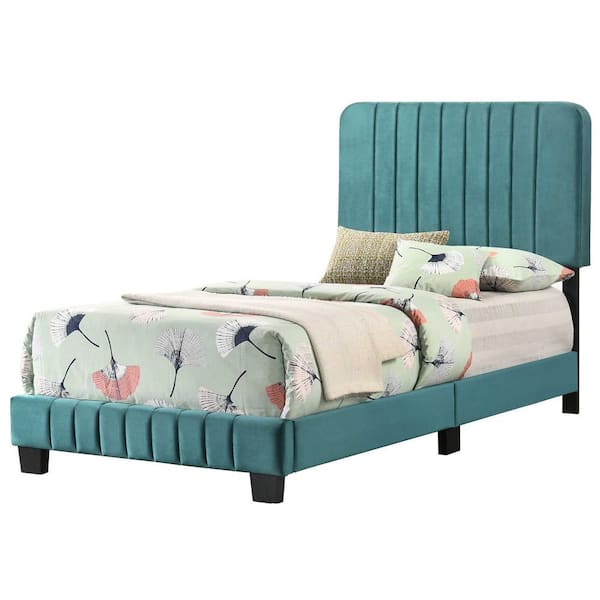 AndMakers Lodi Green Velvet Upholstered Channel Tufted Twin Panel Bed