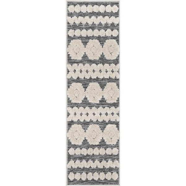 Well Woven Bellagio Chiara Tribal Moroccan Grey 2 ft. 3 in. x 7 ft. 3 in. High-Low Flat-Weave Runner Rug