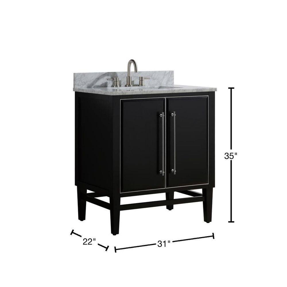 Mason 30" Black Solid Wood Vanity with Carrara Marble Top