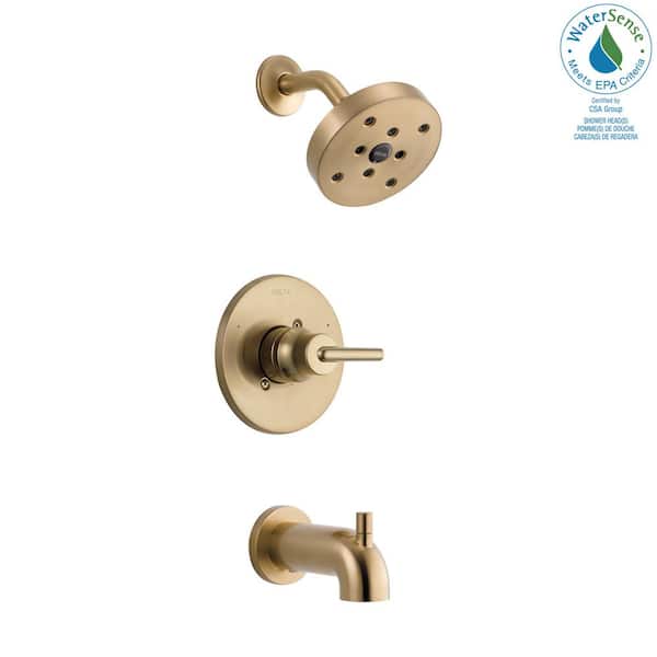 Delta - Trinsic 1-Handle Wall Mount Tub and Shower Faucet Trim Kit in Champagne Bronze with H2Okinetic (Valve Not Included)
