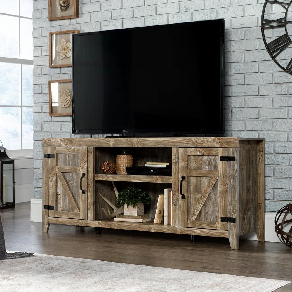 Black Rustic Wood Farmhouse TV Stand with Cabinet