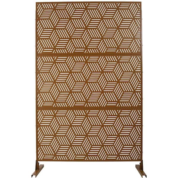 ITOPFOX Elegant 48 x 76 in. Outdoor and Indoor Privacy Screen Metal, Freestanding Decorative Privacy Fence Panels in Brown
