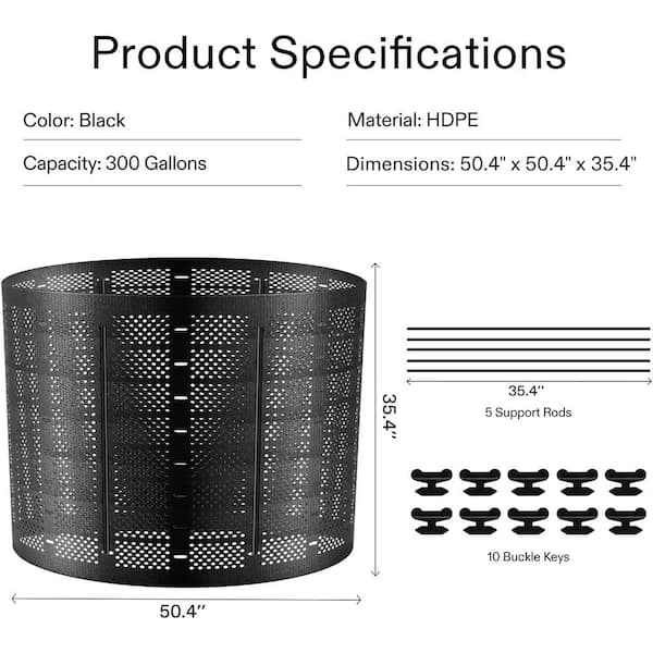 220 Gallon Outdoor Compost Bin, Expandable Composter, Easy to Setup & Large Capacity for Backyard, Lawn (Black with Gloves)