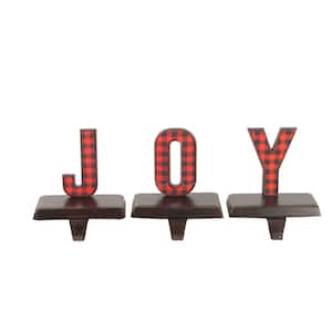 6 in. Red and Black Buffalo Plaid Joy Christmas Stocking Holder (Set of 3)