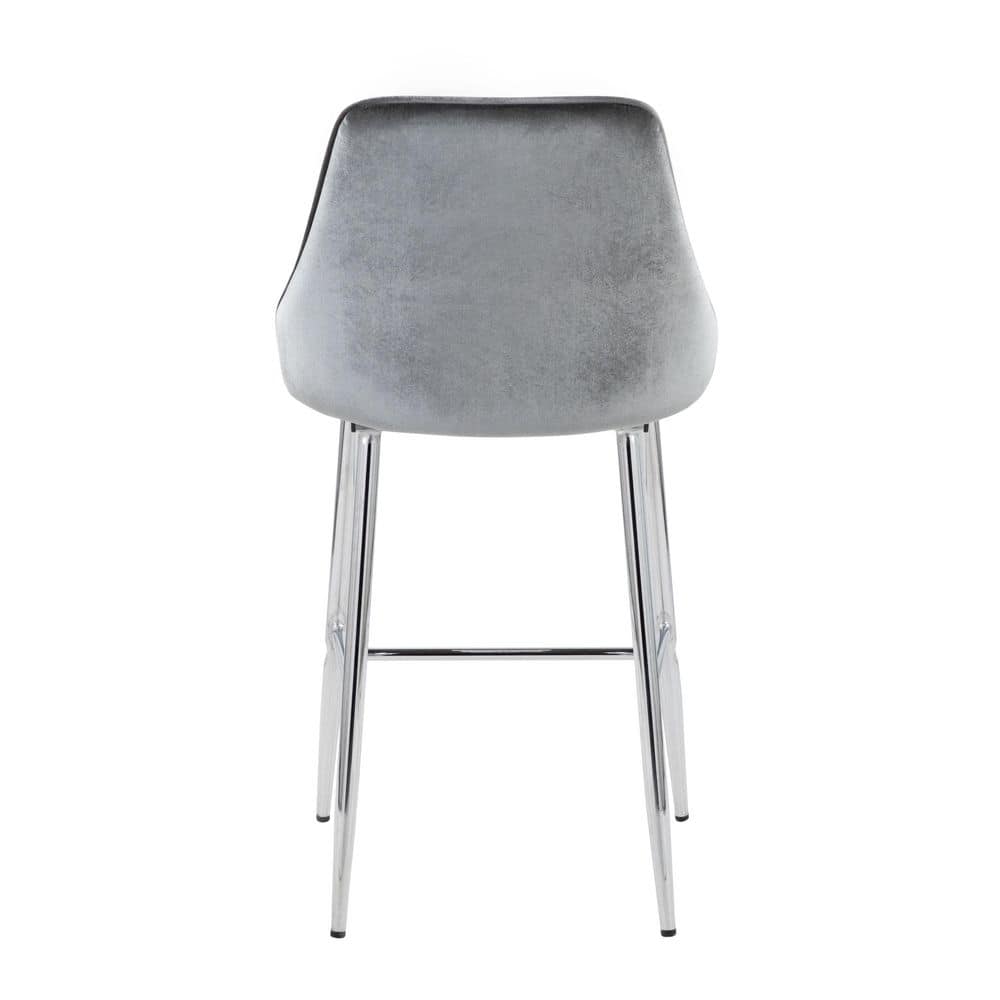 Marcel 25" Chrome and Gray Velvet Counter Stools - Set of 2