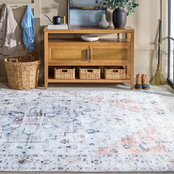 Martha Stewart Washable Sage/Light Rust 8 ft. x 10 ft. Machine Washable Distressed Medallion Area Rug