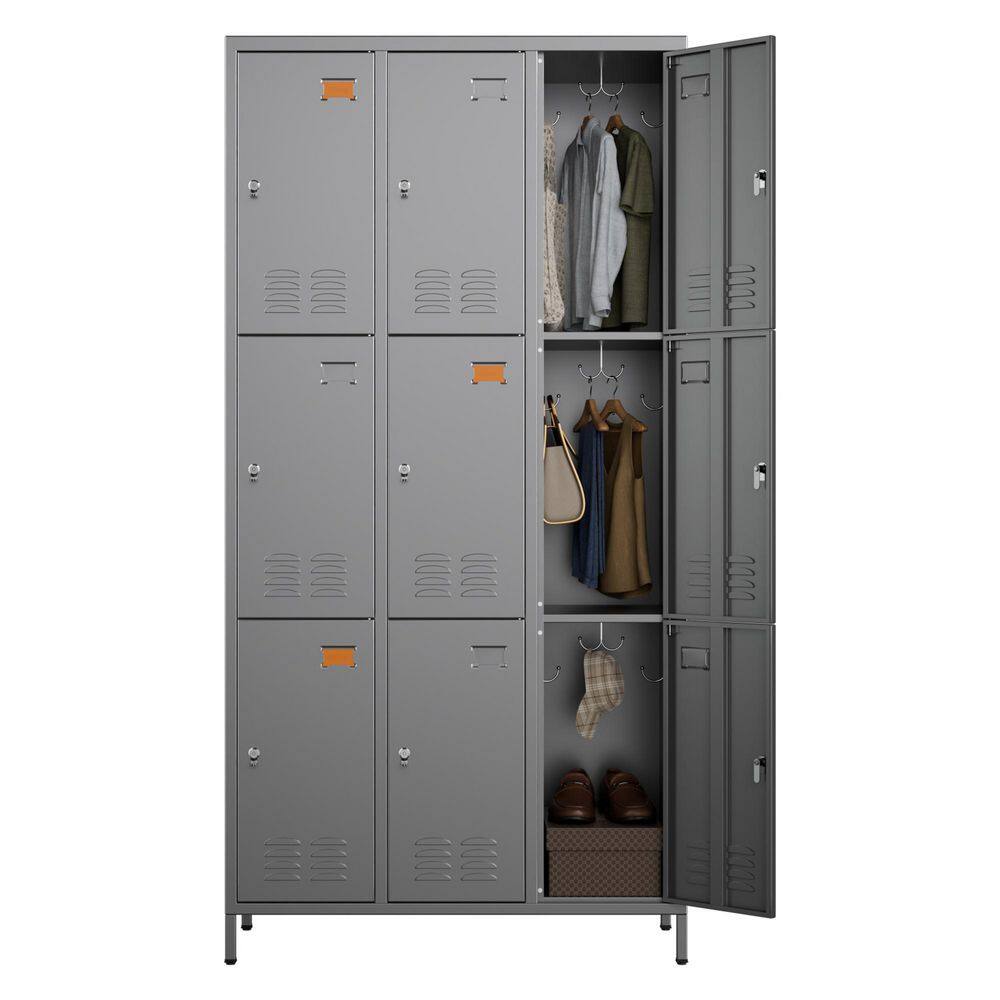 Metal Freestanding Cabinet 72 in. H x 35.43 in. W x 15.75 in. D Steel Locker with 9-Lockable Doors in Dark Gray price history on PriceWatchPro
