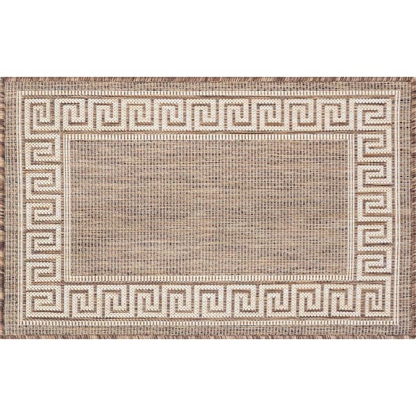 Tayse Rugs Eco Greek Key Brown 2 ft. x 3 ft. Indoor/Outdoor Area Rug